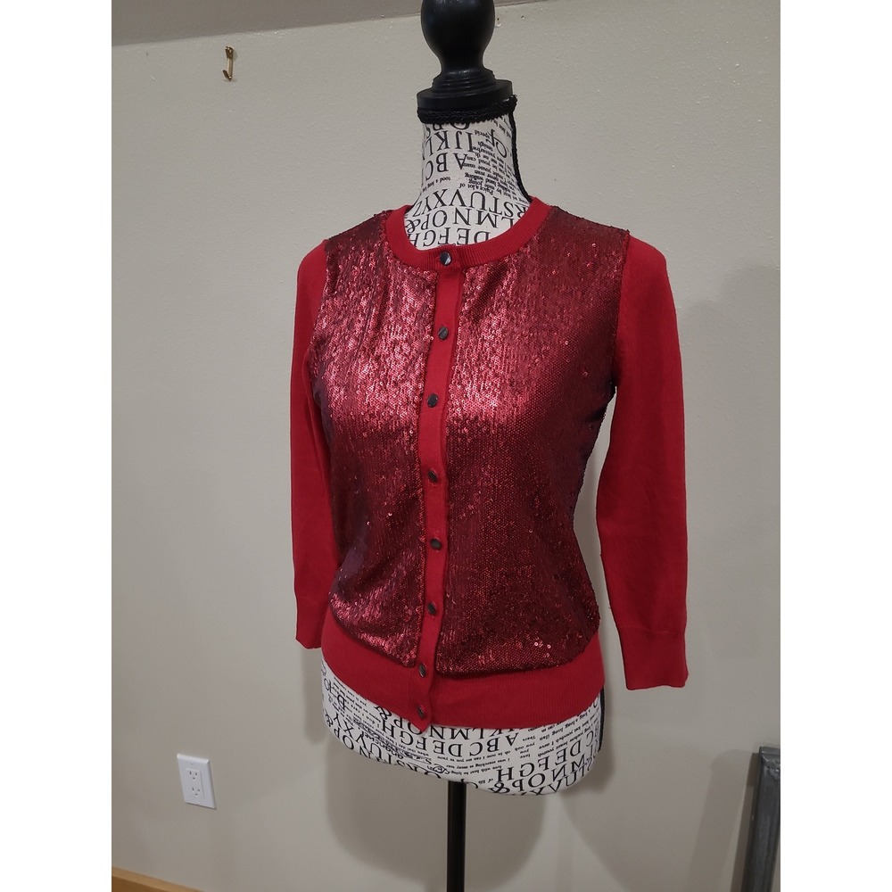 L'wren Scott for Banana Republic Women SZ XS  saucy Red Sequin Front Cardigan